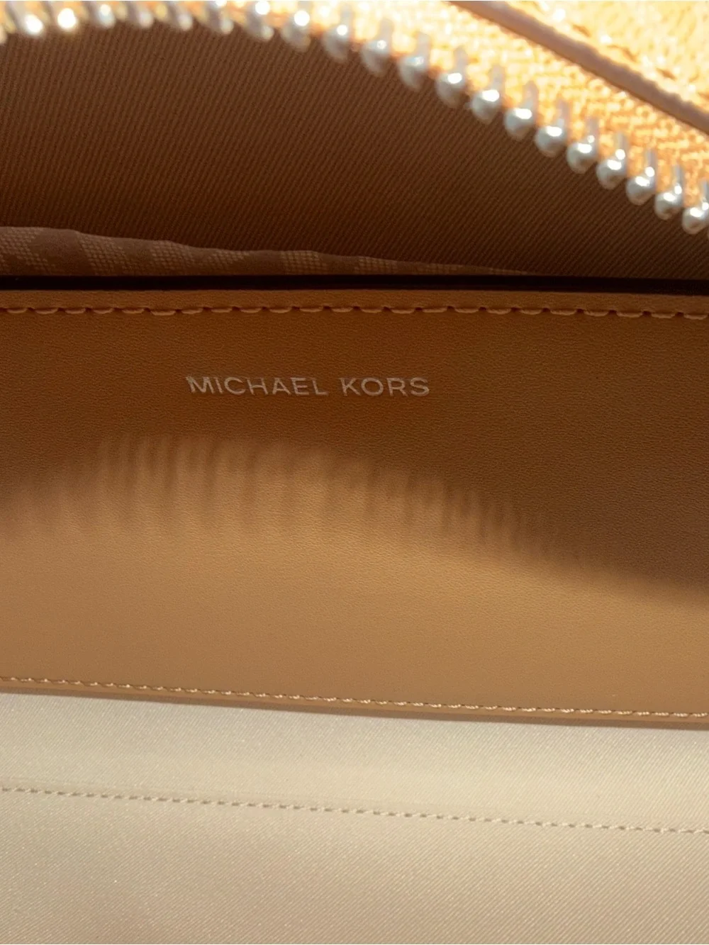 Michael Kors Camel Signature Satchel with Logo Charm